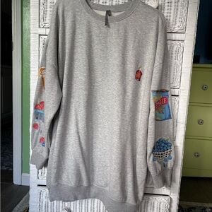 Anthropologie Gray Sweatshirt with Colorful Patches
